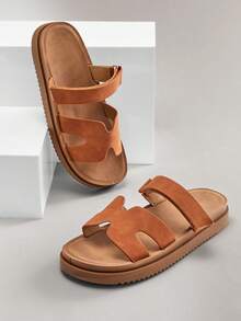 SHUZIA Quiet Luxury Women's Cut-Out Strap Arch Support Footbed Tan Nubuck Platform Slides-|Style For Poolside To Urban Walks Summer Shoes - Maroon - View 7