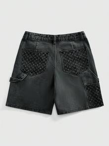 ROMWE MEN Casual Quần short denim nam mùa hè đa năng, kiểu dáng thường ngày, có đai thắt lưng. - màu đen - Xem 3
