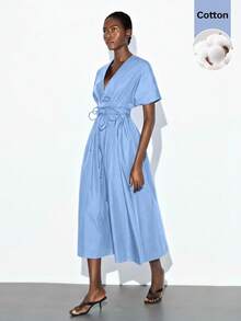 MAIJA elegantes plissiertes Chiffon-Maxikleid mit quadratischem Ausschnitt und ärmellos - Blau - Übersicht 4