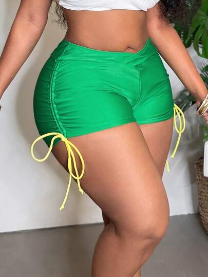 Slaydiva 新款显瘦百搭度假泳裤，抽绳腰带显瘦度假泳裤，大码泳裤