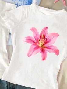 芭蕾舞蝴蝶结印花，少女休闲简约短袖宽松T恤短裤两件套，适合夏季穿着 - 彩色 - 查看 4