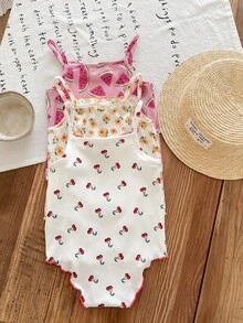 SHEIN LMoss Kids 新生女婴 3 件套 可爱碎花夏季吊带连体衣 - 彩色 - 查看 2