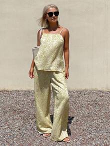 Livesso 2pcs Women Casual Camisole Top And Printed Pants Set Lounge Sets For Women - Green - View 4