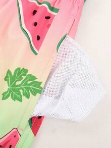 Surfspeed Men's Summer Vacation Style Gradient Watermelon Print Drawstring Waist Beach Shorts - Pink - View 5