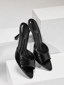 SHUZIA Women Minimalist Sexy Pointy Toe Stiletto Heel Sandals Summer Shoes - Black - View 5