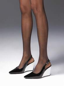 Solezae Ladies Elegant Point Toe Sling-Back Wedges - Black - View 2