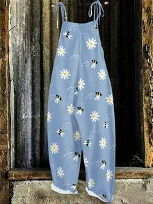 EMERY ROSE Plus Size Women Casual Printed Jumpsuit Fall - Blue - View 2