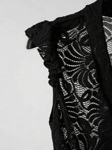 GlowEve Women's Fashion V-Neck Sleeveless Lace Hollow Out Metal Buckle Decor Casual Tank Top, Suitable For Spring And Summer - Black - View 5