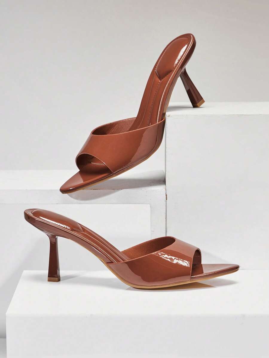 SHUZIA Women Minimalist Sexy Pointy Toe Stiletto Heel Sandals - Maroon - View 1