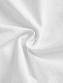 SHEIN EZwear 女士95%棉白色针织荷叶边下摆甜心领短袖优雅T恤，锐舞上衣 - 白色 - 查看 9