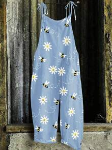 EMERY ROSE Plus Size Women Casual Printed Jumpsuit Fall - Blue - View 6