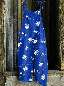 EMERY ROSE Plus Size Women Casual Boho Navy Blue Jumpsuit Vacation Autumn - Royal Blue - View 6