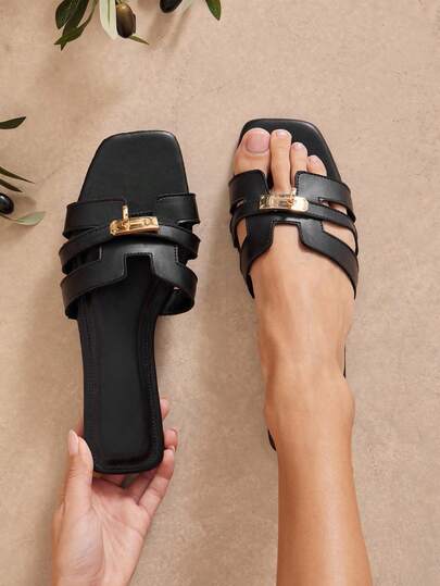 SHUZIA Women's Casual Comfortable Cut-Out Slip-On Flat Sandals