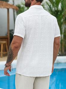 VENTUSAIL Camisa casual de manga corta de solapa única para hombre, ideal para vacaciones - Blanco - Ver 2