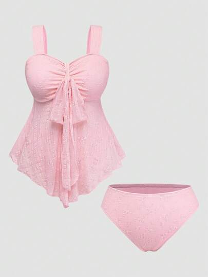 Sweetra Plus Size Women's Romantic Lace Backless Bikini Top, Sweet & Cute For Summer Beach Vacation