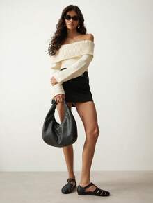 SHUZIA Sapatilhas femininas elegantes estilo pescador com tira de PU e fivela - Preto - View 6