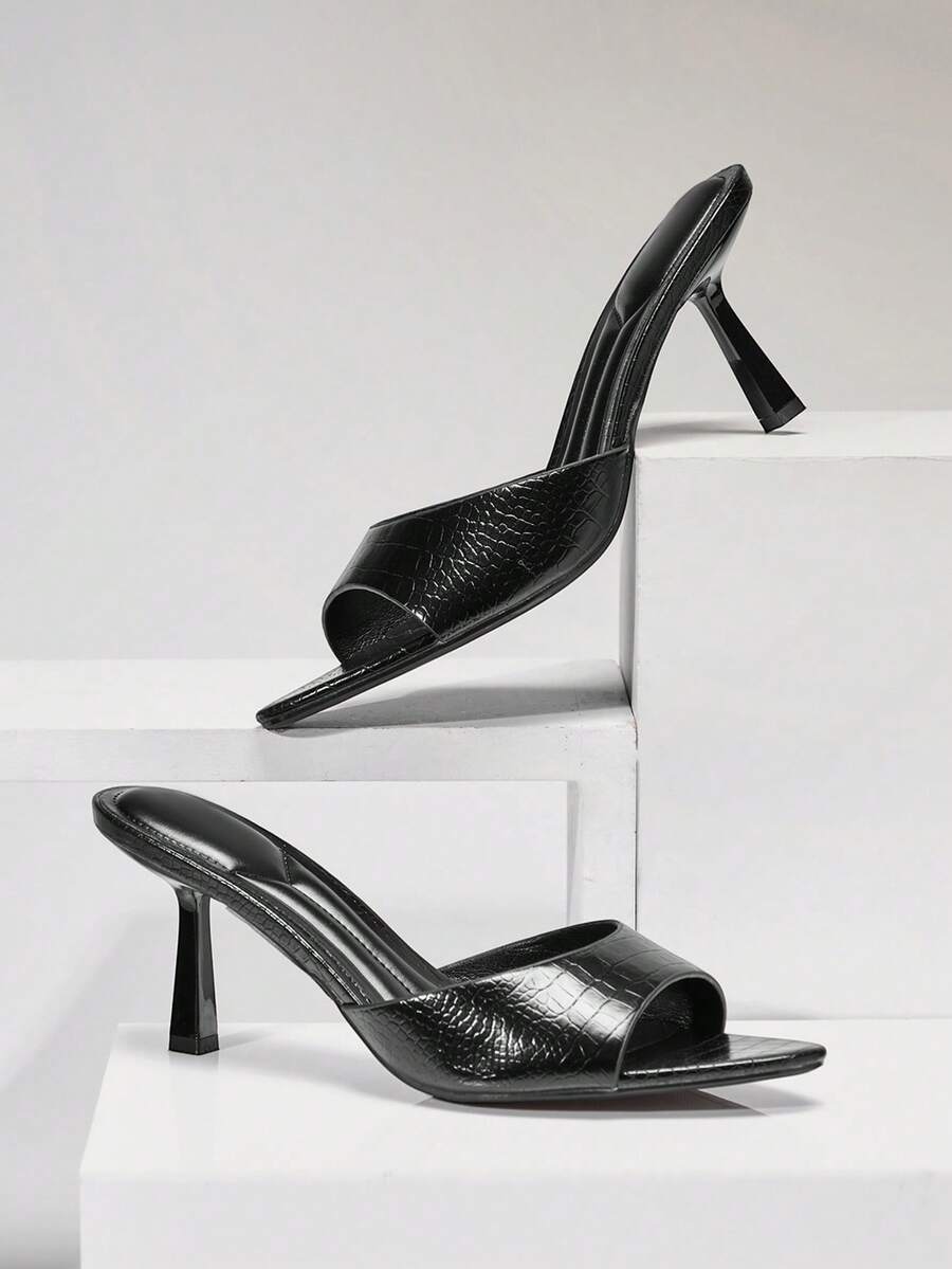 SHUZIA Women Minimalist Sexy Pointy Toe Stiletto Heel Sandals Summer Shoes - Black - View 1