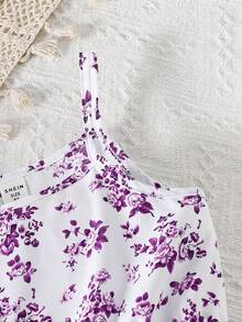 2pcs Tween Girls Denim Vest + Colorful Floral Print Slip Dress 2-Piece Set, Spring/Summer - Multicolor - View 8
