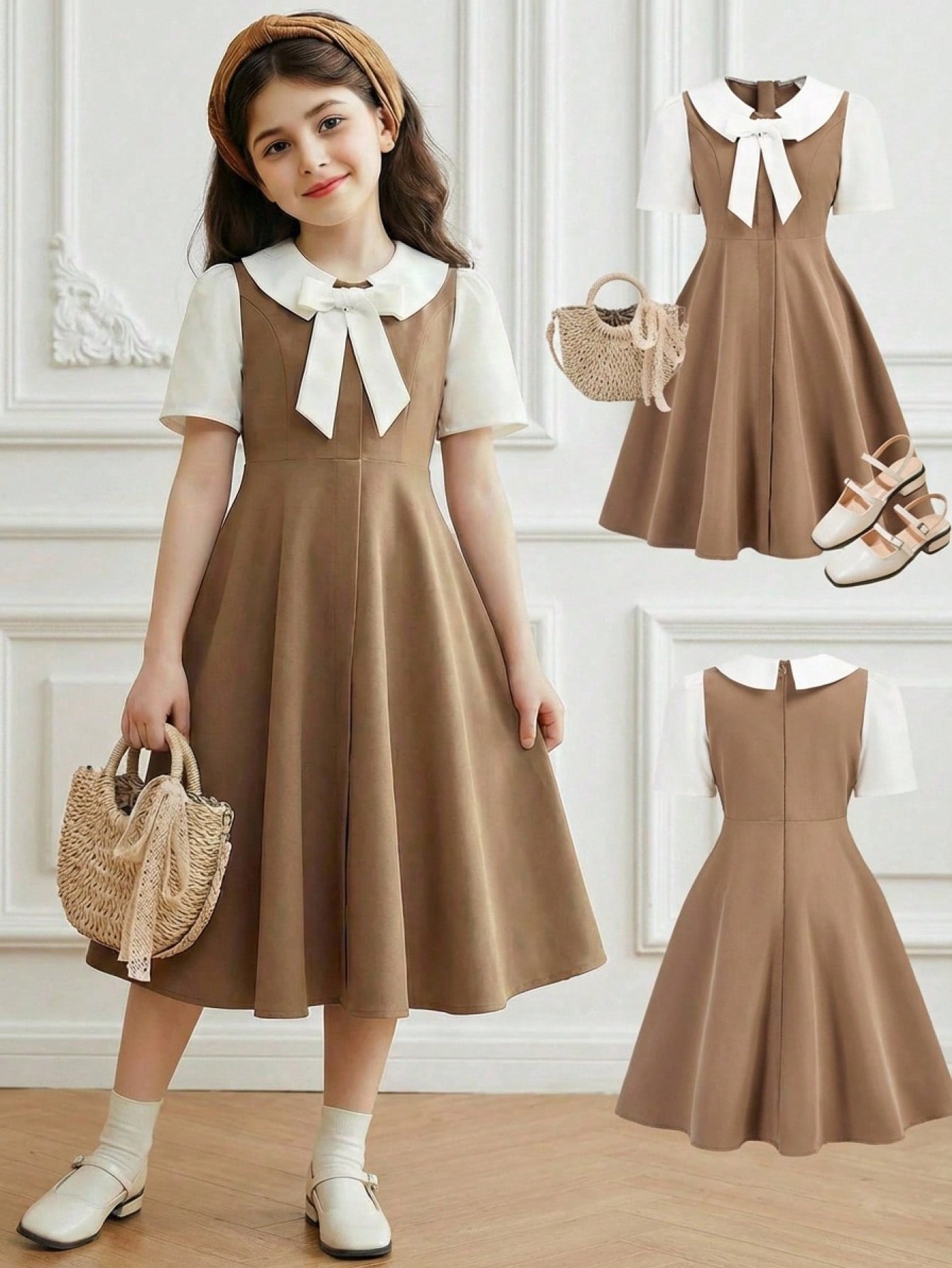 SHEIN فستان بناتي مع ربطة عنق، تصميم ملائم للذهاب...