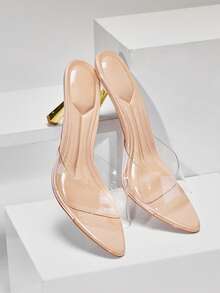 SHUZIA Sandalias de tacón con puntera puntiaguda y transparente, cómodas y sexy, de tacón de gatito para mujer - Albaricoque - Ver 4