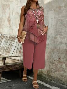 EMERY ROSE Plus Size Women 2pcs Set Summer Casual Vintage Floral Pattern - Multicolor - View 4