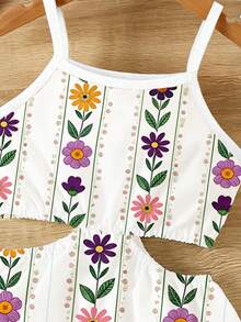 Spring And Summer Young Girl Casual Fashionable Creative Personalized Refreshing Vacation Style Colorful Floral Pattern Print Loose Woven Camisole Cropped Dress, Comfortable Daily Wear - Multicolor - View 6
