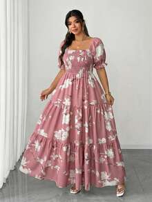 Elenzga 红色优雅浪漫连衣裙，收腰设计，短袖，适合情人节、圣诞节、新年等场合，大码尺码 - 藕粉色 - 查看 1