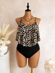 Swim Lushoire 1pc Plus Size Women Leopard Print Sling One-Piece Swimsuit, Multiple Colors Summer - Multicolor - View 3