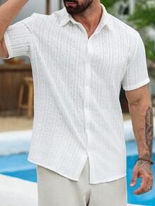 VENTUSAIL Camisa casual de manga corta de solapa única para hombre, ideal para vacaciones - Blanco - Ver 4