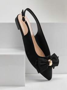 SHUZIA Women's Fashionable Bowtie Faux Suede Sling-Back Flats - Black - View 6