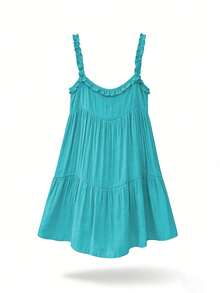 Swim Vcay Đầm che thân trước không tay màu trơn dành cho nữ mùa hè đi biển - Màu xanh Cadet - Xem 7