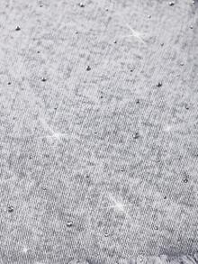 SHEIN Quần short denim rách gấu, cạp trung, thời trang, đính đá lấp lánh. - Màu Xám nhạt - Xem 3