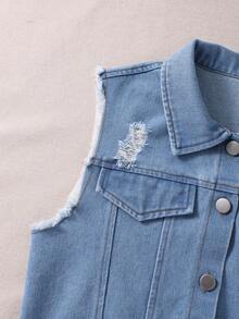 SHEIN 两件套少女黑色针织吊带连衣裙搭配牛仔背心，通勤休闲装 - 白色 - 查看 7