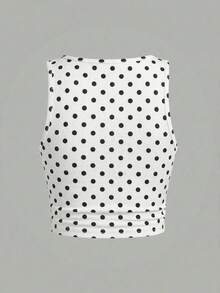 Slaydiva Áo tank top ngắn tay họa tiết chấm bi đen trắng dành cho nữ cỡ lớn, chất liệu gân, thích hợp cho những buổi đi chơi thường ngày, gặp gỡ bạn bè, lễ hội âm nhạc, tiệc tùng, mặc nhiều lớp hoặc mặc ở nhà. - Đen và trắng - Xem 2