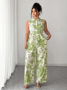 SHEIN Elenzya Bộ đồ nữ cỡ lớn 2 món, áo sơ mi cổ bẻ + quần dài thường ngày, trang phục thường ngày. - màu xanh lá - Xem 3