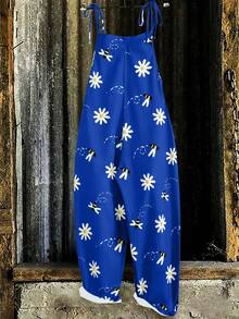 EMERY ROSE Plus Size Women Casual Boho Navy Blue Jumpsuit Vacation Autumn - Royal Blue - View 2