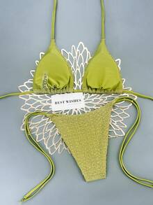 Swim Mod 2026 Spring/Summer Bikini Swimsuit For Women, High-End Vacation Beach Style, Halter Neck Tie-Up Padded Sexy Two Pieces Set - Army Green - View 2