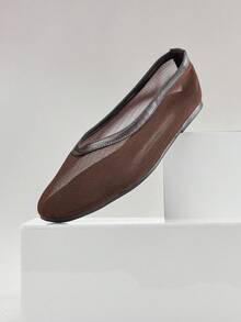 SHUZIA 畅销款女士性感透气网眼平底鞋 - 杏仁鞋头芭蕾平底鞋，配有舒适鞋垫 - 咖啡棕 - 查看 6