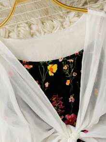 Rometta Plus Size Women 2pcs Set - Solid Color Top And Floral Print Camisole Dress - Multicolor - View 7