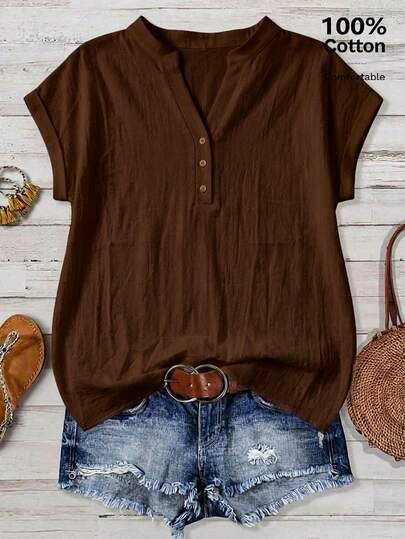 EMERY ROSE 休闲简约深色衬衫，适合夏季穿着