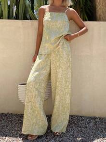 Livesso 2pcs Women Casual Camisole Top And Printed Pants Set Lounge Sets For Women - Green - View 5