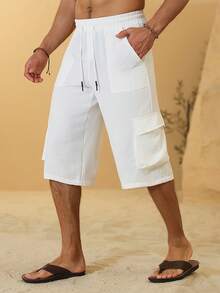 VENTUSAIL 男士白色褶皱休闲七分裤，春夏款 - 白色 - 查看 3