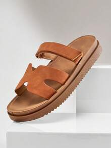 SHUZIA Quiet Luxury Women's Cut-Out Strap Arch Support Footbed Tan Nubuck Platform Slides-|Style For Poolside To Urban Walks Summer Shoes - Maroon - View 4