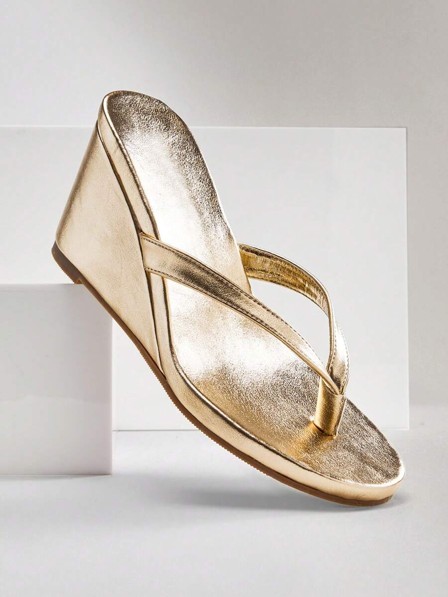SHUZIA Sandal đế xuồng xỏ ngón thoải mái dành cho nữ - Vàng - Xem 1