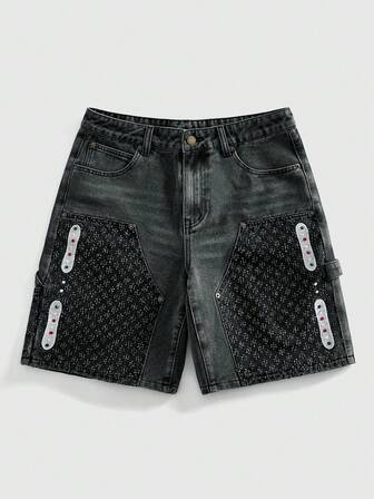 Pantalones cortos de mezclilla casuales y versátiles para hombre con presillas para cinturón