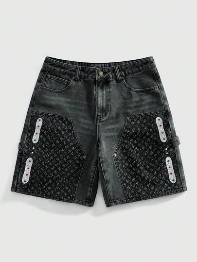 Pantaloncini di jeans casual versatili da uomo con passanti per cintura, adatti per l'estate
