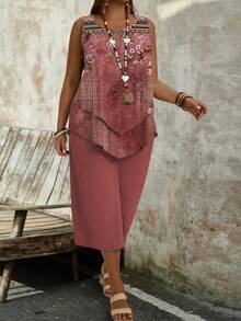 EMERY ROSE Plus Size Women 2pcs Set Summer Casual Vintage Floral Pattern - Multicolor - View 5