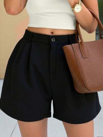 Pantalones cortos de mujer con corte recto y cintura alta, confección suave ideal para uso diario y looks veraniegos