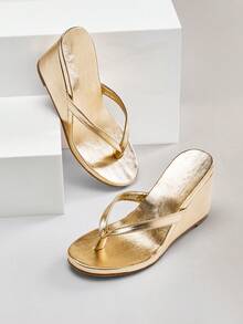 SHUZIA Sandal đế xuồng xỏ ngón thoải mái dành cho nữ - Vàng - Xem 6
