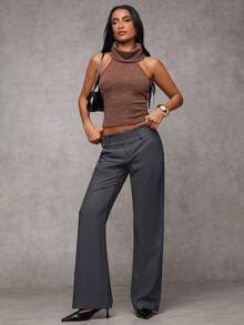 SHEIN BAE Quần dài nữ thường ngày và trang trọng, màu xám đậm, chất liệu 97% cotton. - Màu xám đen - Xem 9